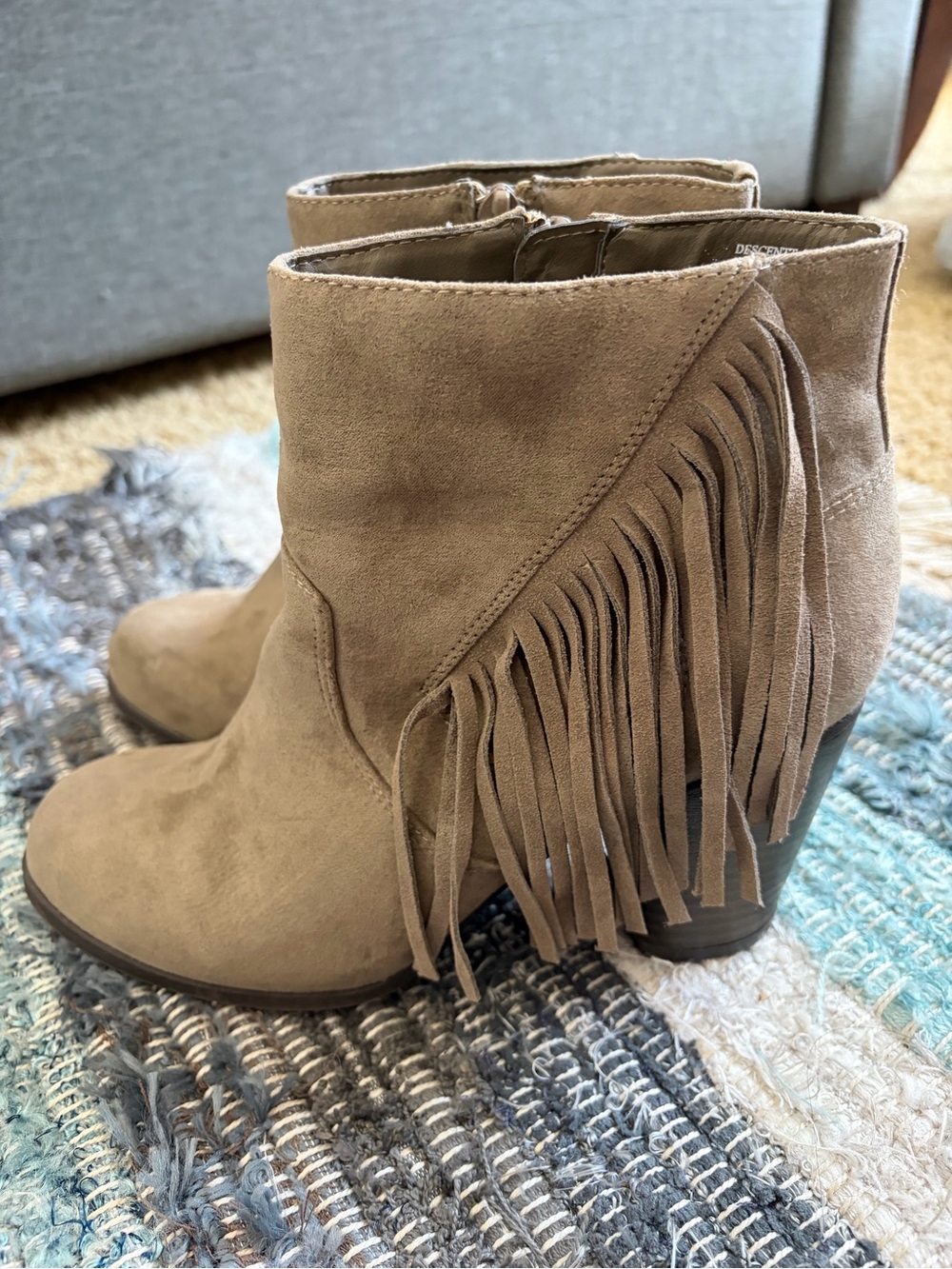 Madden Girl Taupe Fringe Suede Ankle Boots